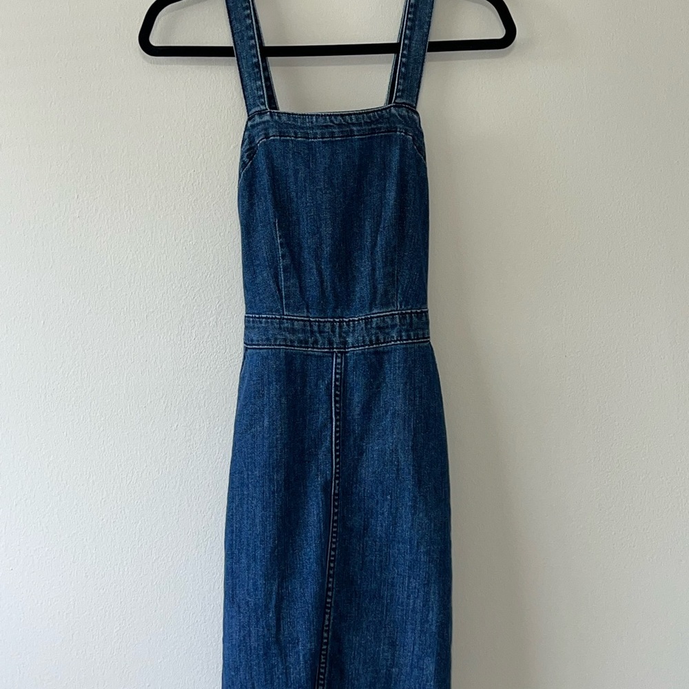 Blue Denim Midi Dress Sleeveless Square Neck